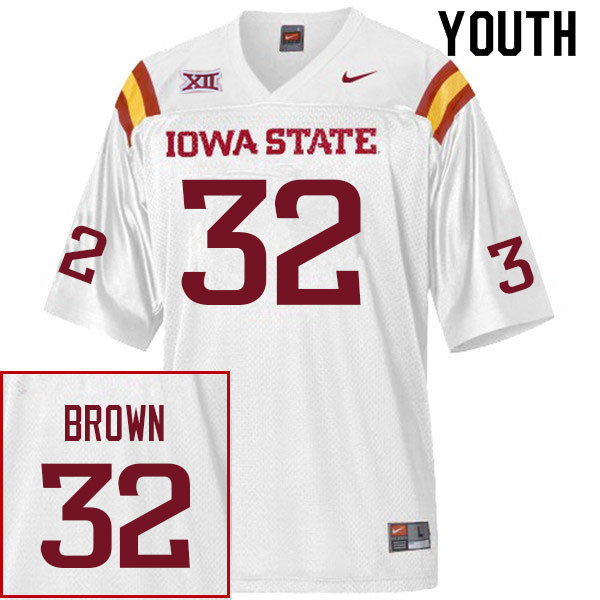 Youth #32 Carson Brown Iowa State Cyclones College Football Jerseys Sale-White